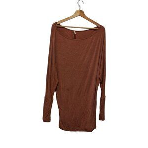 Elan Rust Long Sleeve Boat Neck Tunic Lightweight Stretchy Fabric Women's Top Si